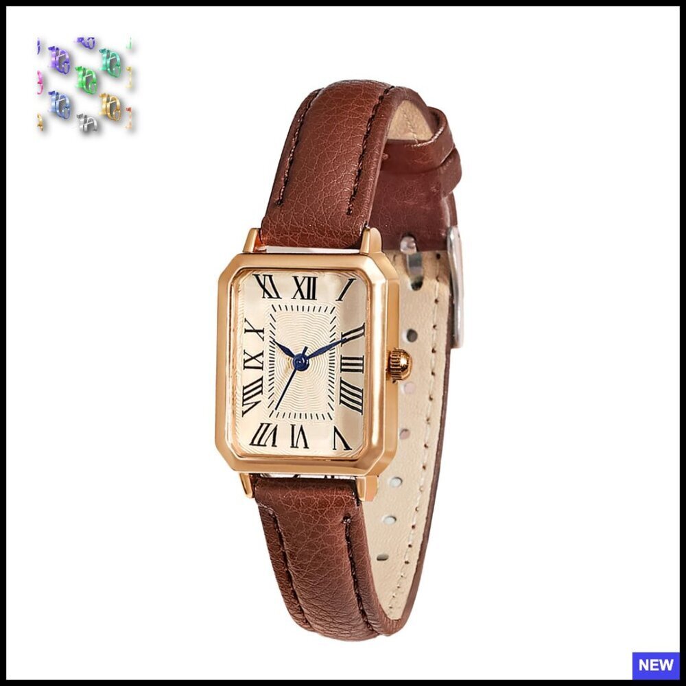 Vintage Rectangle Quartz Watch Elegant Dainty Leather Strap Retro Chic